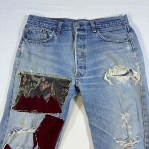 Vintage Levi's 501 Women's Custom Patch Distressed Denim Jeans Reworked